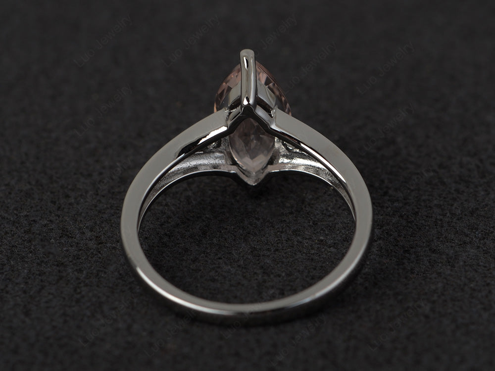 Marquise Cut Split Shank Morganite Ring Silver - LUO Jewelry