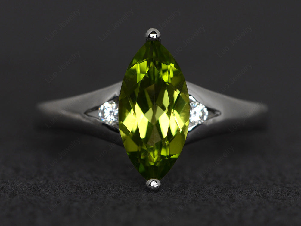Marquise Cut Split Shank Peridot Ring Silver - LUO Jewelry