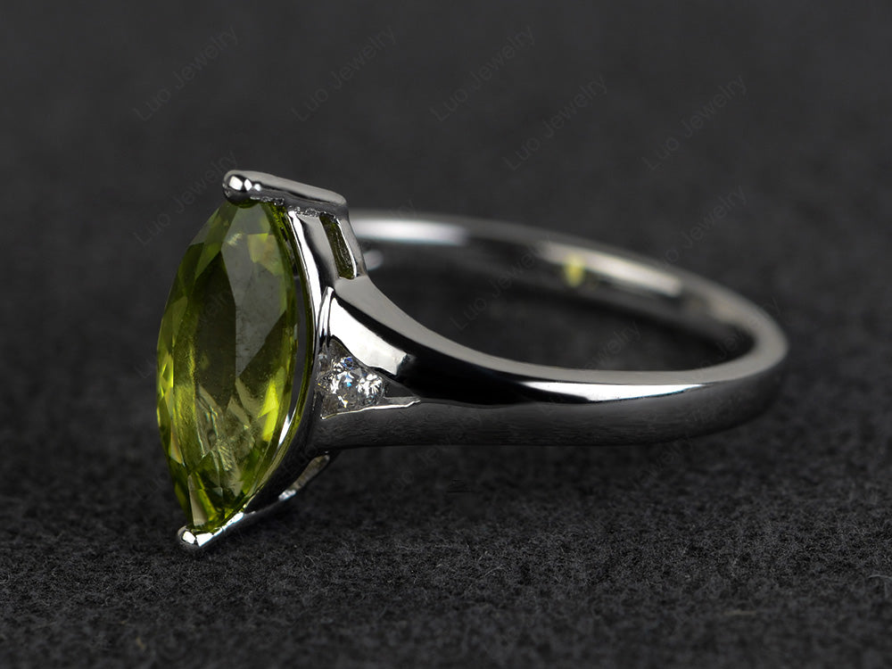 Marquise Cut Split Shank Peridot Ring Silver - LUO Jewelry