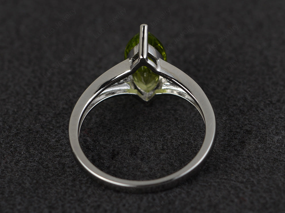Marquise Cut Split Shank Peridot Ring Silver - LUO Jewelry