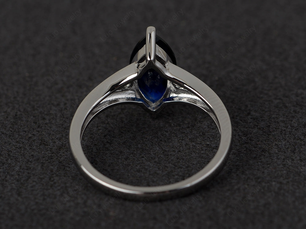 Marquise Cut Split Shank Lab Sapphire Ring Silver - LUO Jewelry