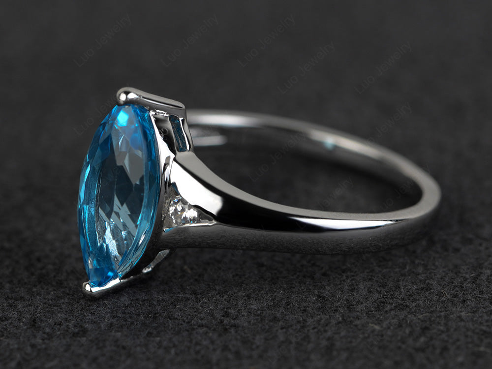 Marquise Cut Split Shank Swiss Blue Topaz Ring Silver - LUO Jewelry