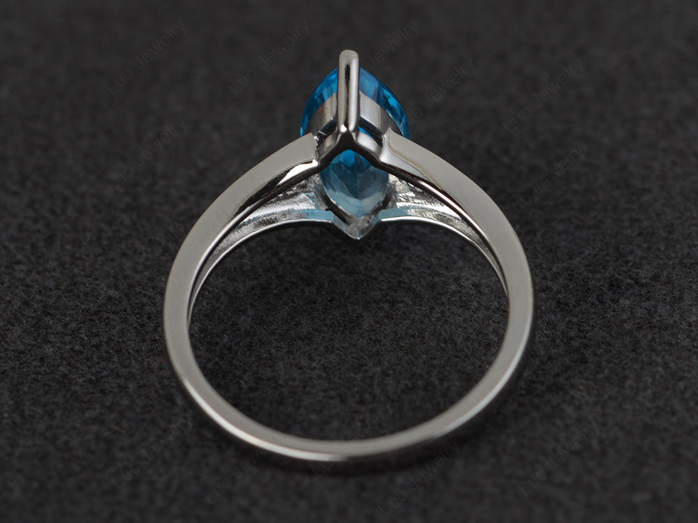 Marquise Cut Split Shank Swiss Blue Topaz Ring Silver - LUO Jewelry