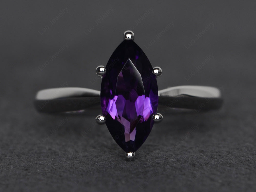 Amethyst Solitaire Ring Marquise Cut White Gold - LUO Jewelry