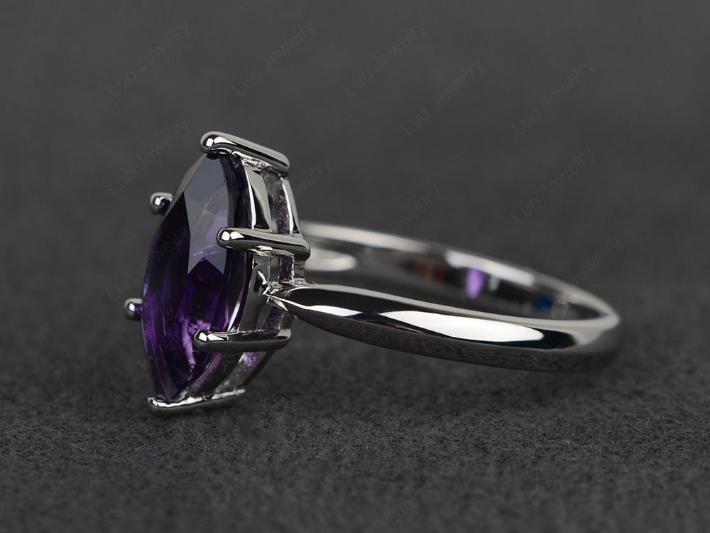 Amethyst Solitaire Ring Marquise Cut White Gold - LUO Jewelry