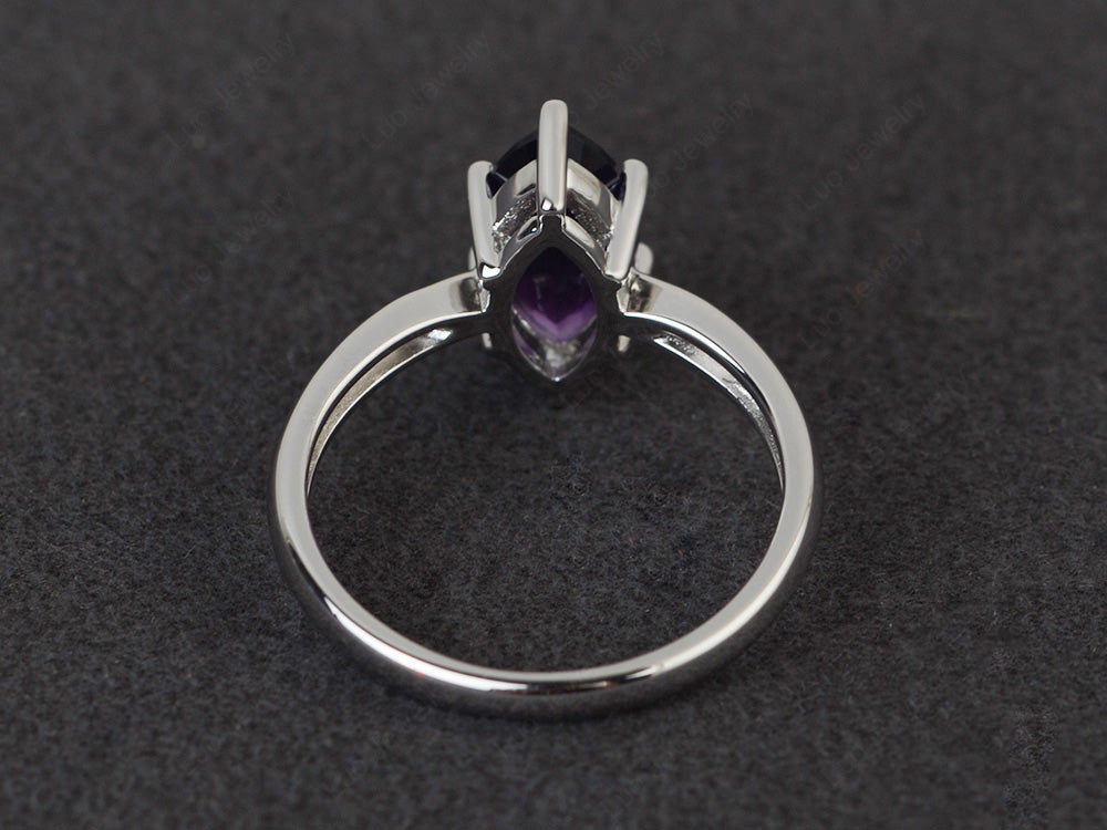 Amethyst Solitaire Ring Marquise Cut White Gold - LUO Jewelry