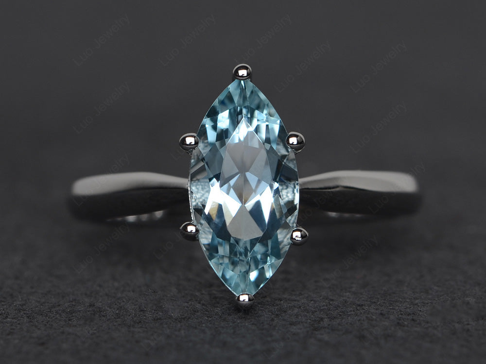 Aquamarine Solitaire Ring Marquise Cut White Gold - LUO Jewelry