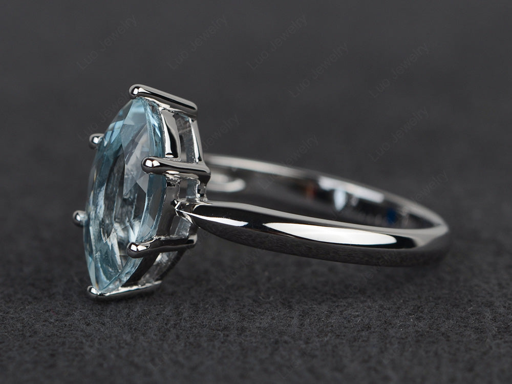 Aquamarine Solitaire Ring Marquise Cut White Gold - LUO Jewelry