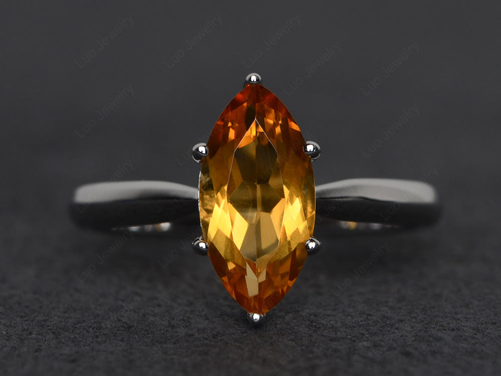 Citrine Solitaire Ring Marquise Cut White Gold - LUO Jewelry