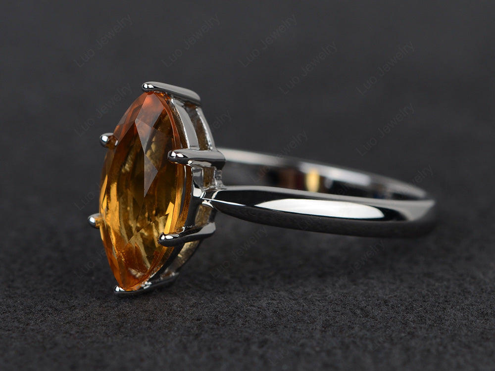 Citrine Solitaire Ring Marquise Cut White Gold - LUO Jewelry