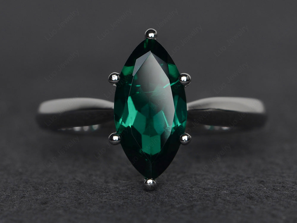 Lab Emerald Solitaire Ring Marquise Cut White Gold - LUO Jewelry