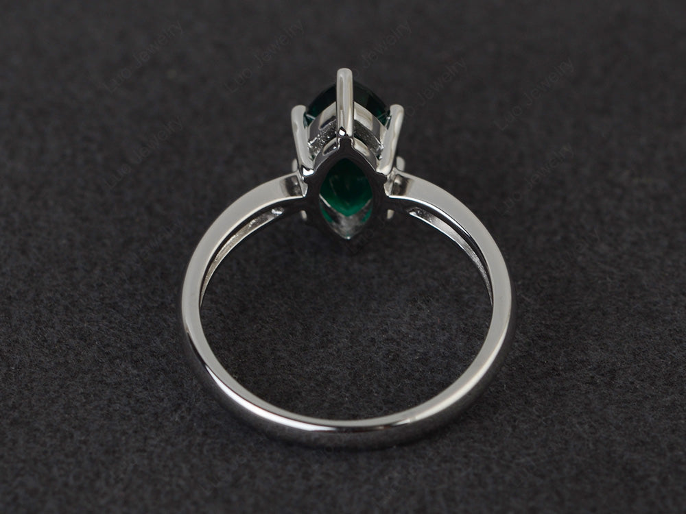 Lab Emerald Solitaire Ring Marquise Cut White Gold - LUO Jewelry
