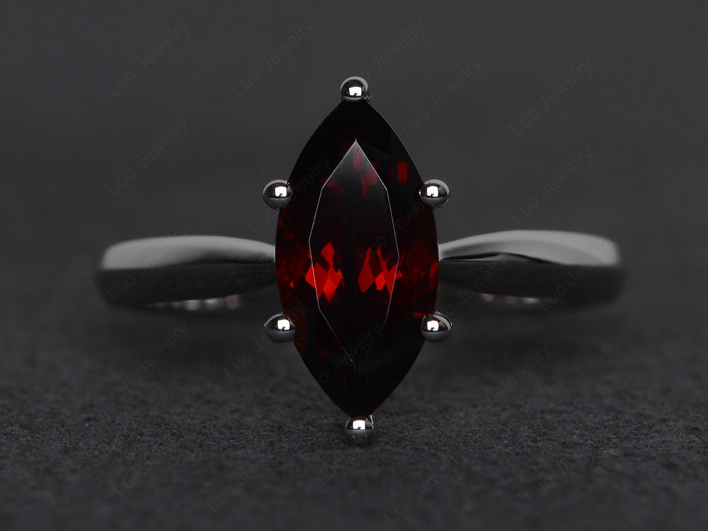 Garnet Solitaire Ring Marquise Cut White Gold - LUO Jewelry