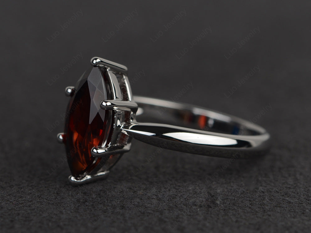 Garnet Solitaire Ring Marquise Cut White Gold - LUO Jewelry