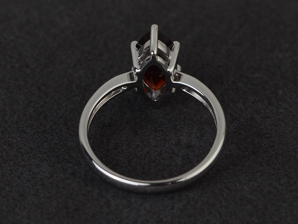 Garnet Solitaire Ring Marquise Cut White Gold - LUO Jewelry