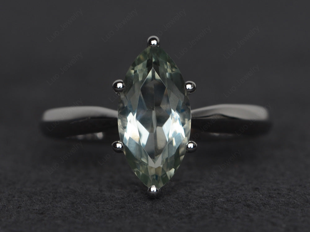 Green Amethyst Solitaire Ring Marquise Cut White Gold - LUO Jewelry