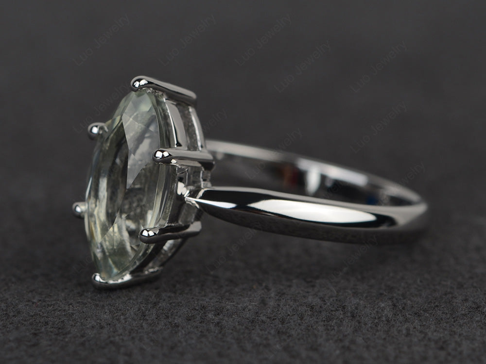 Green Amethyst Solitaire Ring Marquise Cut White Gold - LUO Jewelry