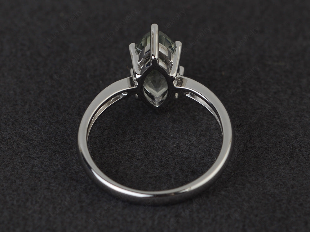 Green Amethyst Solitaire Ring Marquise Cut White Gold - LUO Jewelry