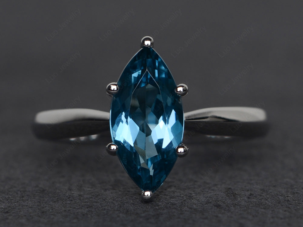 London Blue Topaz Solitaire Ring Marquise Cut White Gold - LUO Jewelry