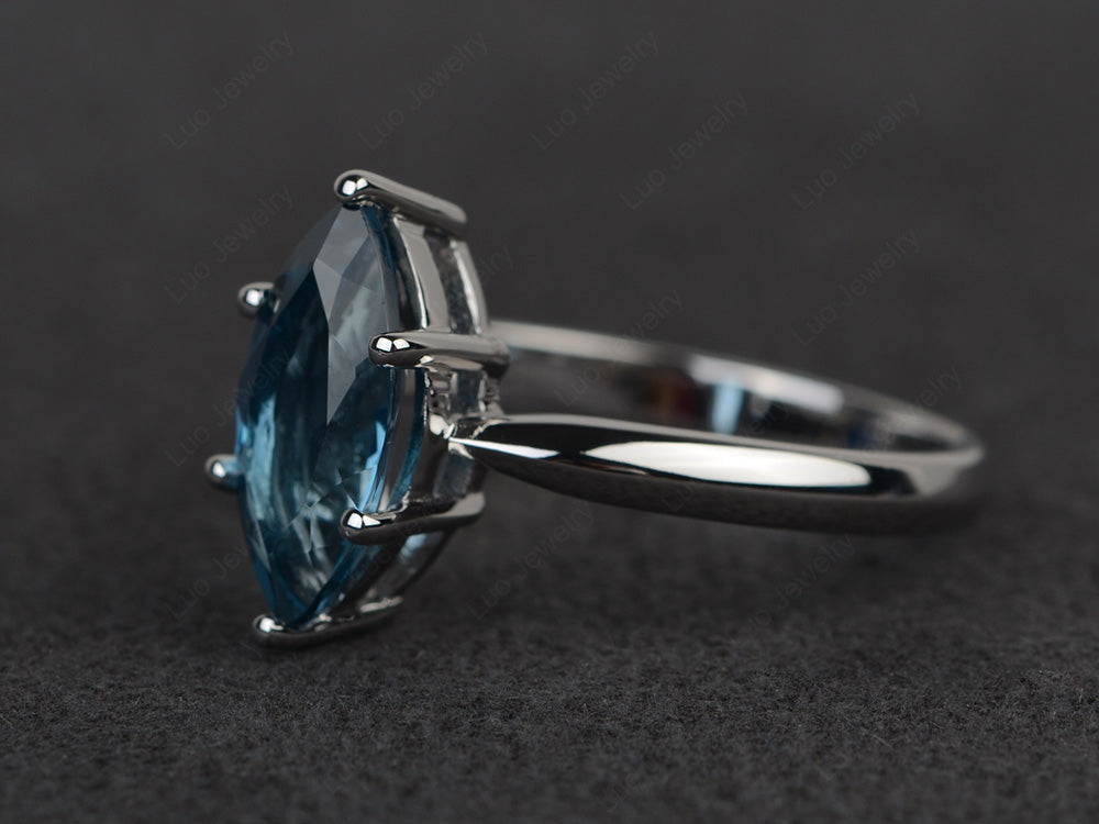 London Blue Topaz Solitaire Ring Marquise Cut White Gold - LUO Jewelry