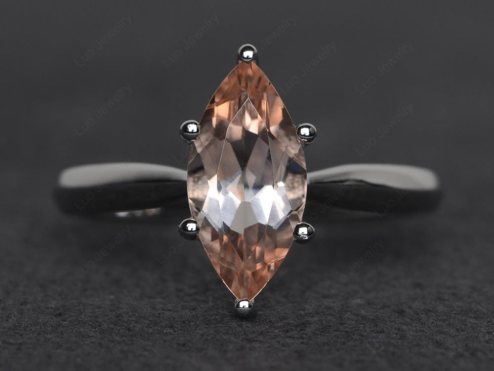 Morganite Solitaire Ring Marquise Cut White Gold - LUO Jewelry