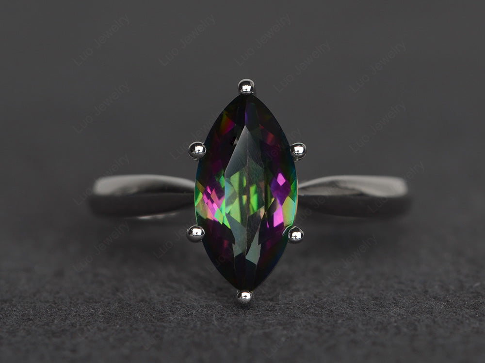 Mystic Topaz Solitaire Ring Marquise Cut White Gold - LUO Jewelry
