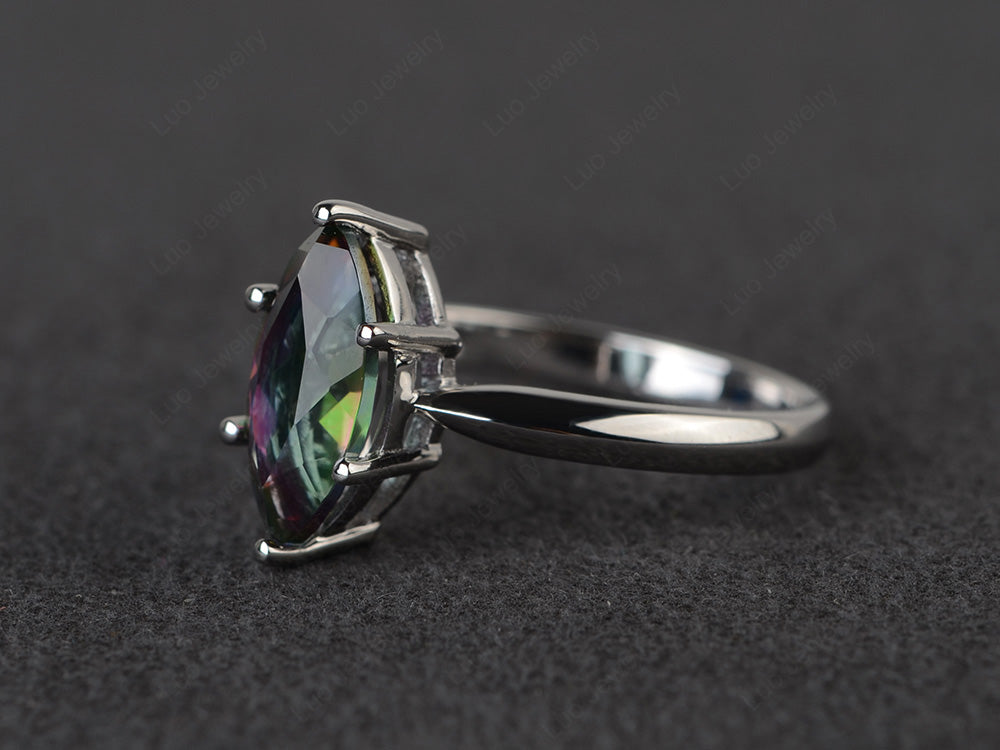 Mystic Topaz Solitaire Ring Marquise Cut White Gold - LUO Jewelry