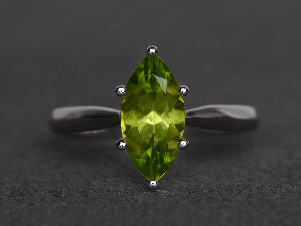 Peridot Solitaire Ring Marquise Cut White Gold - LUO Jewelry