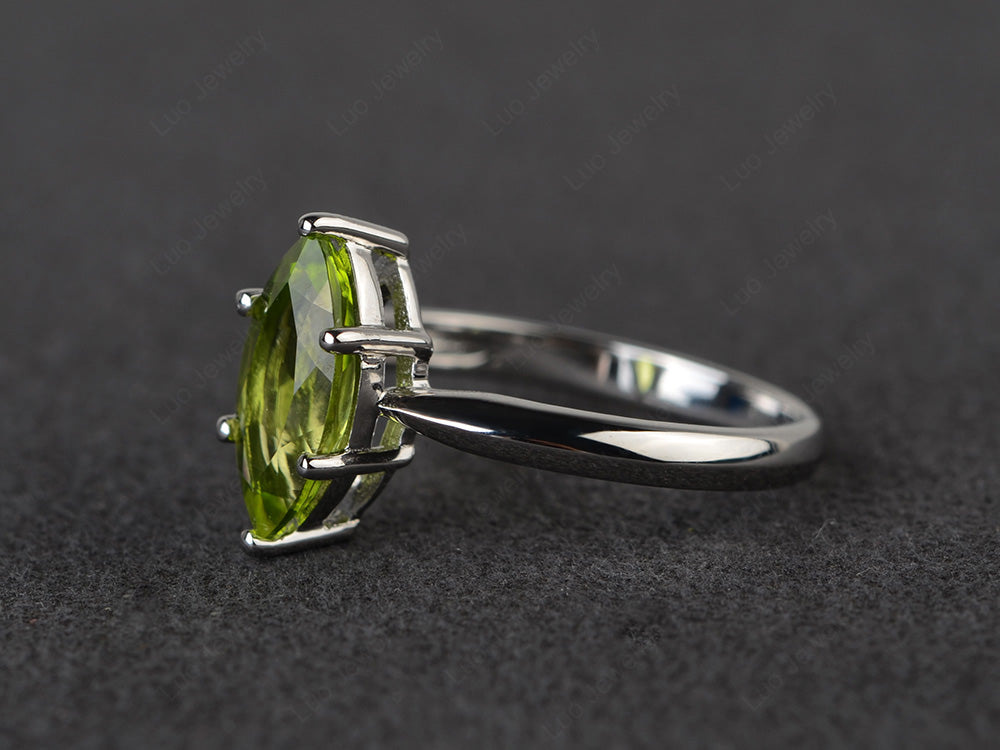 Peridot Solitaire Ring Marquise Cut White Gold - LUO Jewelry