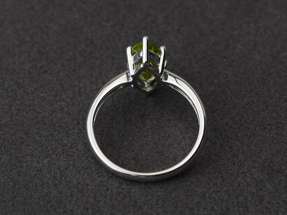 Peridot Solitaire Ring Marquise Cut White Gold - LUO Jewelry