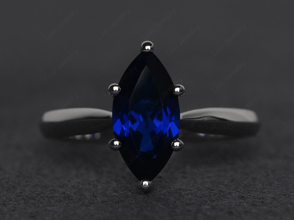 Lab Sapphire Solitaire Ring Marquise Cut White Gold - LUO Jewelry