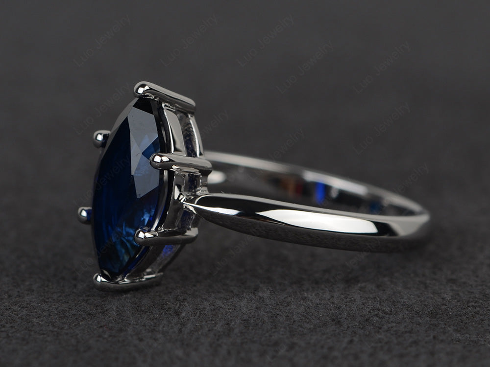 Lab Sapphire Solitaire Ring Marquise Cut White Gold - LUO Jewelry