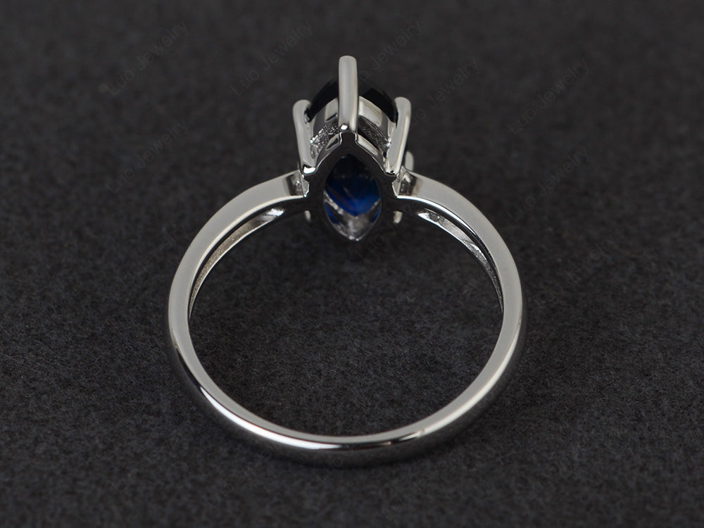 Lab Sapphire Solitaire Ring Marquise Cut White Gold - LUO Jewelry