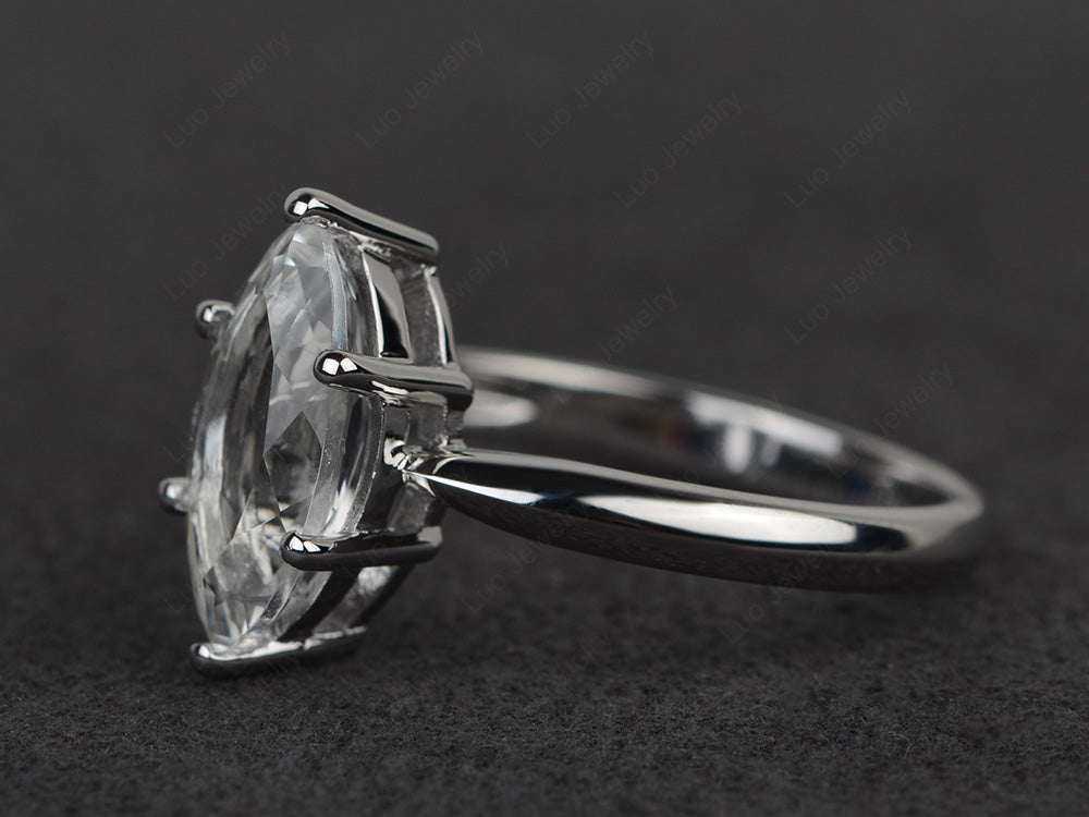 White Topaz Solitaire Ring Marquise Cut White Gold - LUO Jewelry
