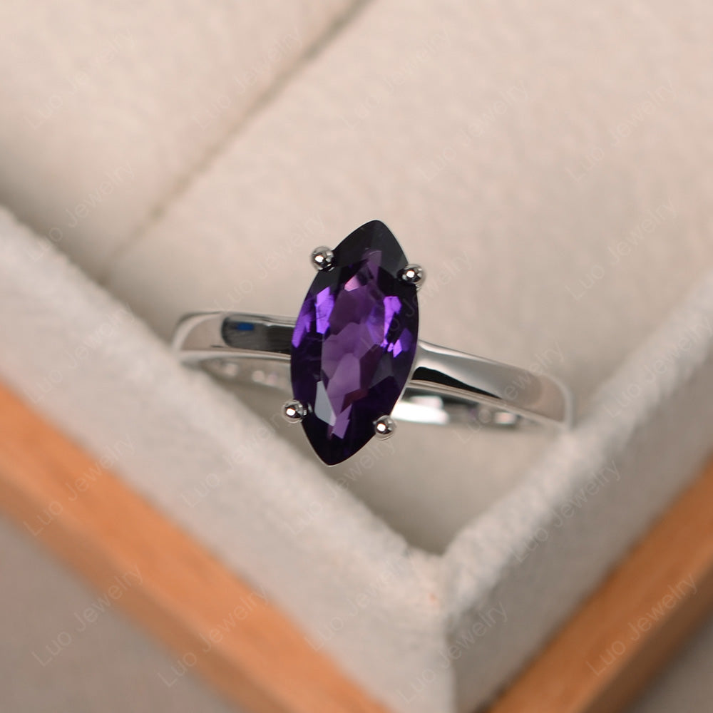 Marquise Cut Amethyst Solitaire Ring Rose Gold - LUO Jewelry