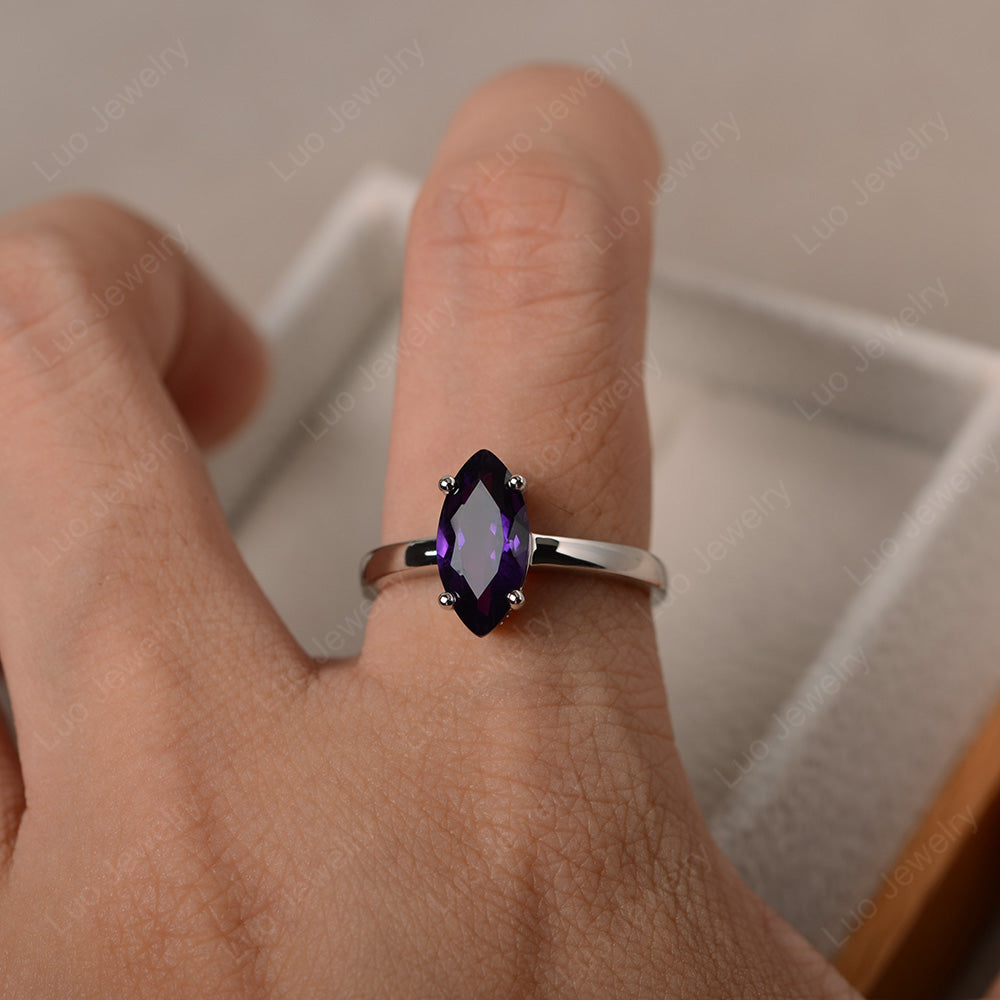 Marquise Cut Amethyst Solitaire Ring Rose Gold - LUO Jewelry