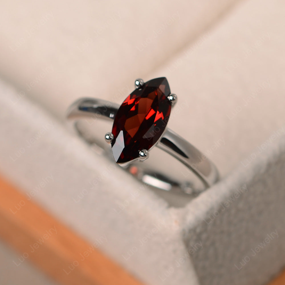 Marquise Cut Garnet Solitaire Ring Rose Gold - LUO Jewelry