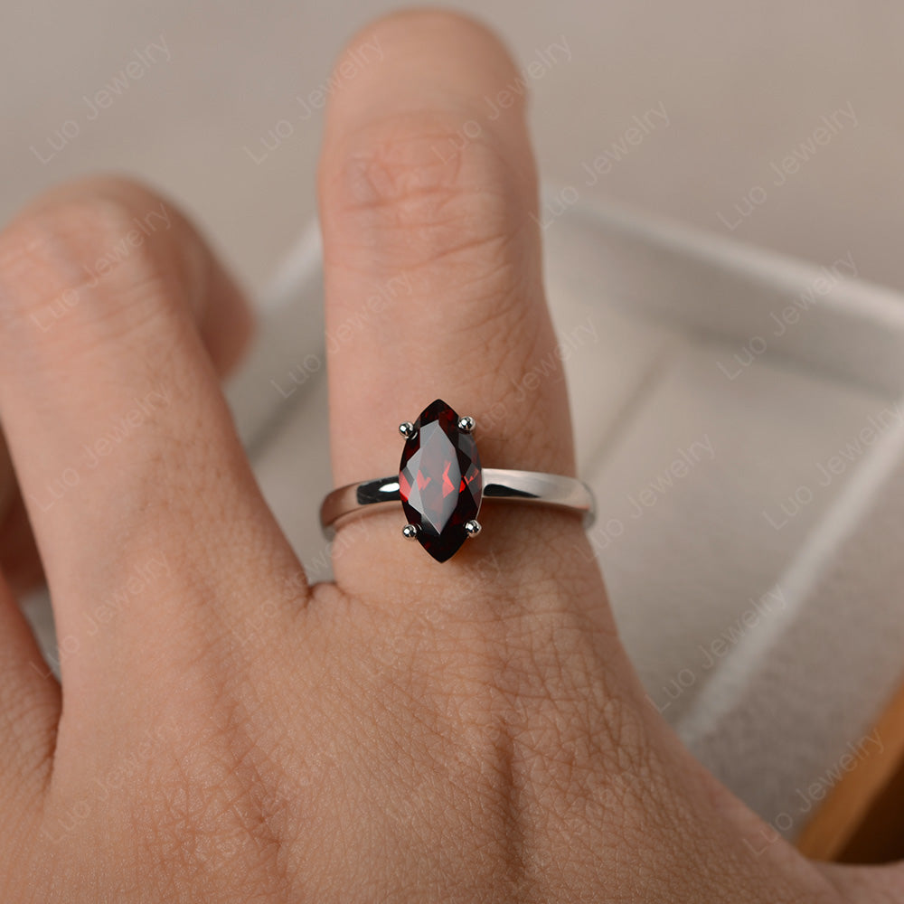 Marquise Cut Garnet Solitaire Ring Rose Gold - LUO Jewelry