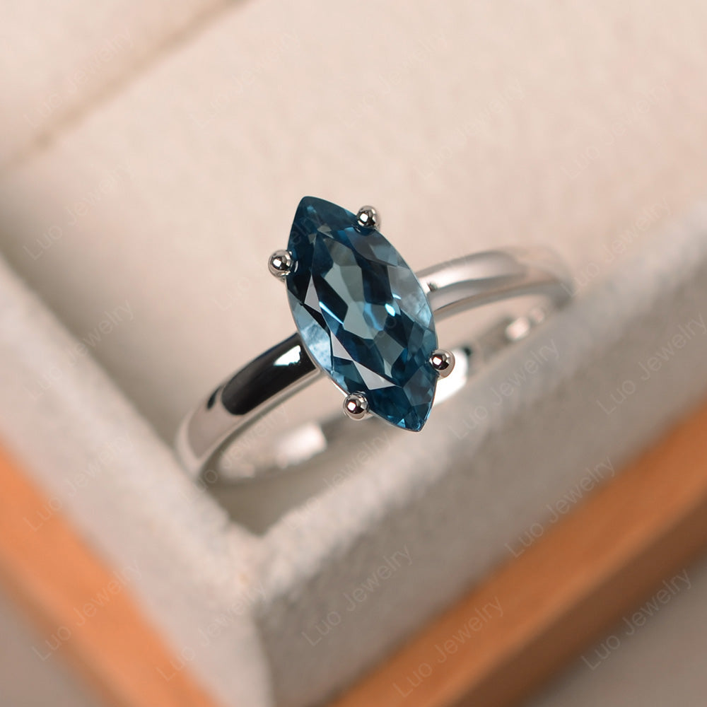 Marquise Cut London Blue Topaz Solitaire Ring Rose Gold - LUO Jewelry