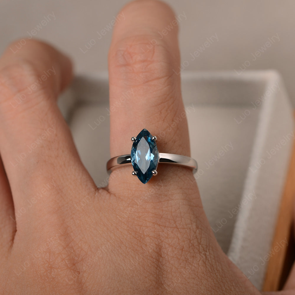 Marquise Cut London Blue Topaz Solitaire Ring Rose Gold - LUO Jewelry