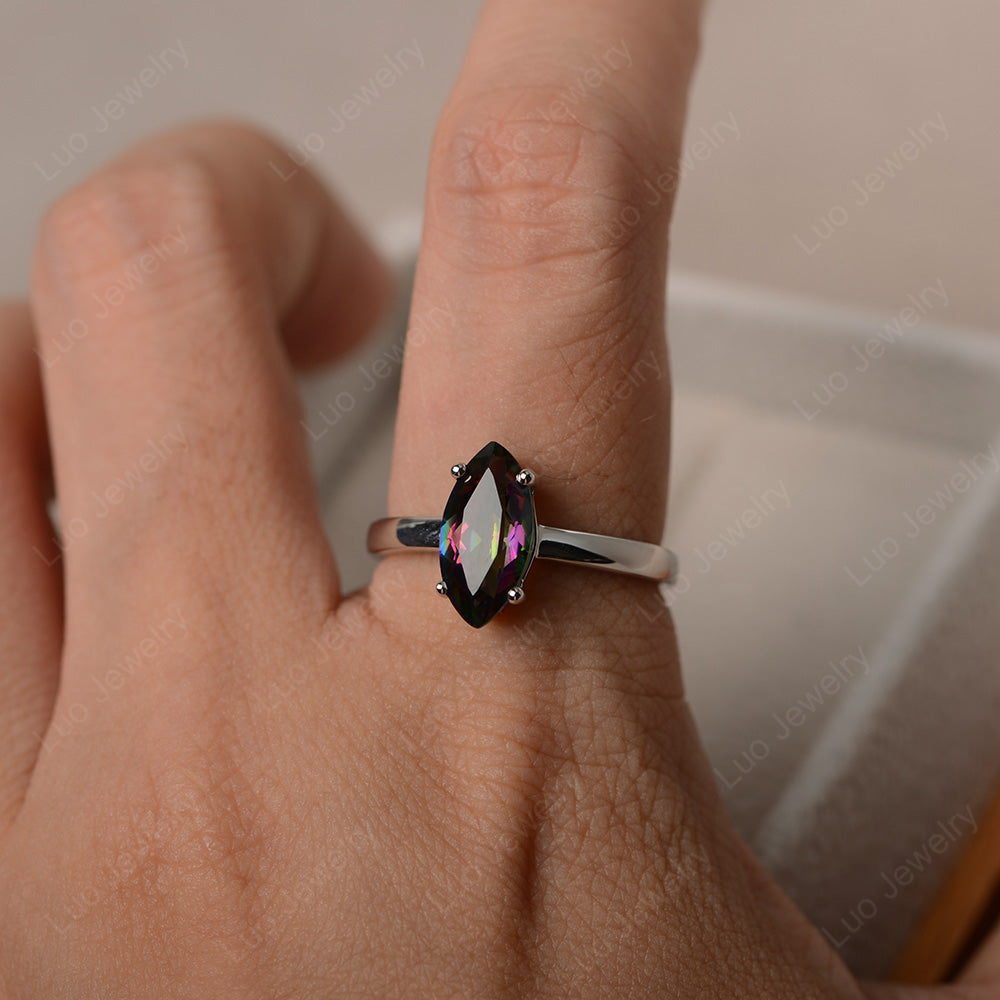 Marquise Cut Mystic Topaz Solitaire Ring Rose Gold - LUO Jewelry