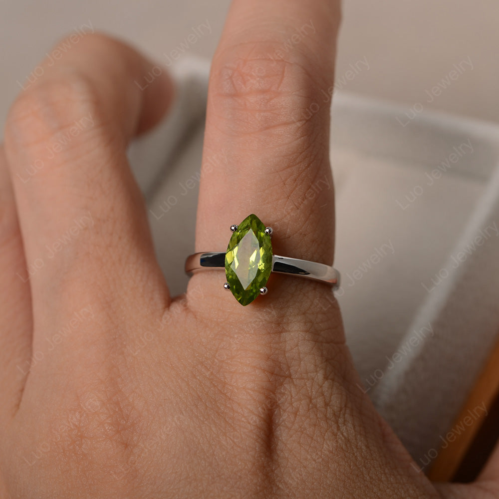 Marquise Cut Peridot Solitaire Ring Rose Gold - LUO Jewelry