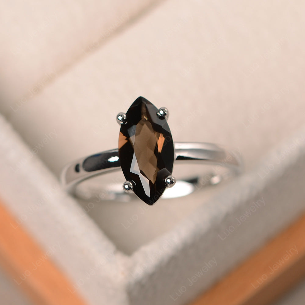 Marquise Cut Smoky Quartz  Solitaire Ring Rose Gold - LUO Jewelry