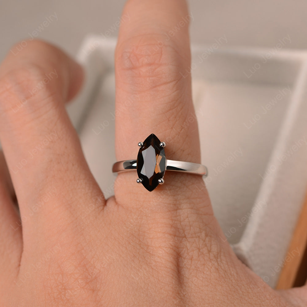 Marquise Cut Smoky Quartz  Solitaire Ring Rose Gold - LUO Jewelry