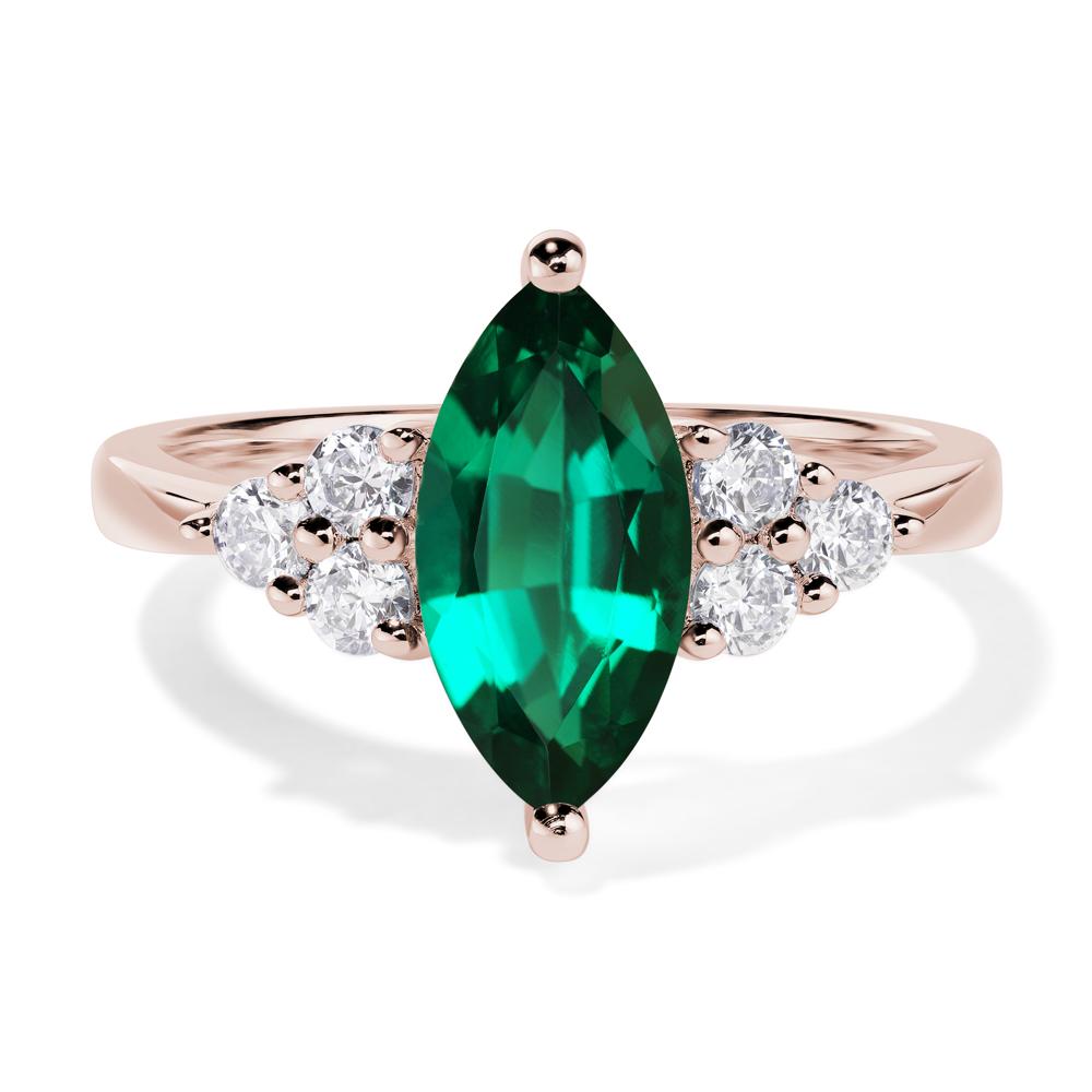 Large Marquise Cut Lab Grown Emerald Ring - LUO Jewelry #metal_14k rose gold