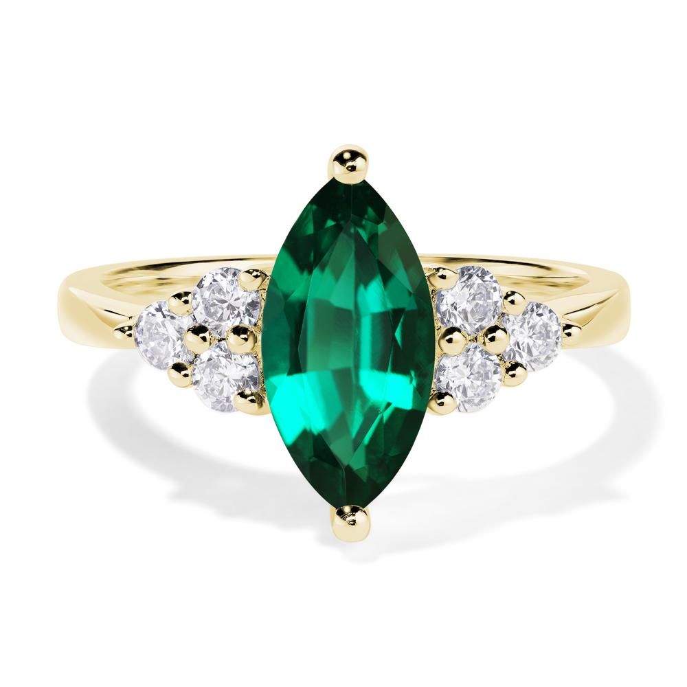 Large Marquise Cut Lab Grown Emerald Ring - LUO Jewelry #metal_18k yellow gold