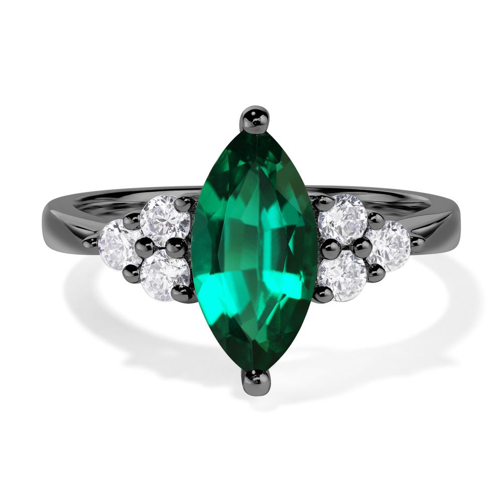 Large Marquise Cut Lab Grown Emerald Ring - LUO Jewelry #metal_black finish sterling silver