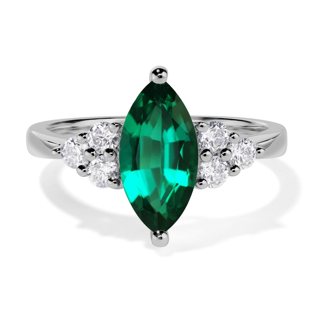 Large Marquise Cut Lab Grown Emerald Ring - LUO Jewelry #metal_platinum
