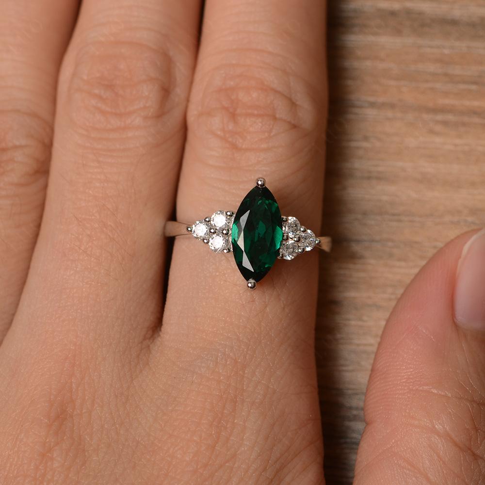 Large Marquise Cut Lab Grown Emerald Ring - LUO Jewelry