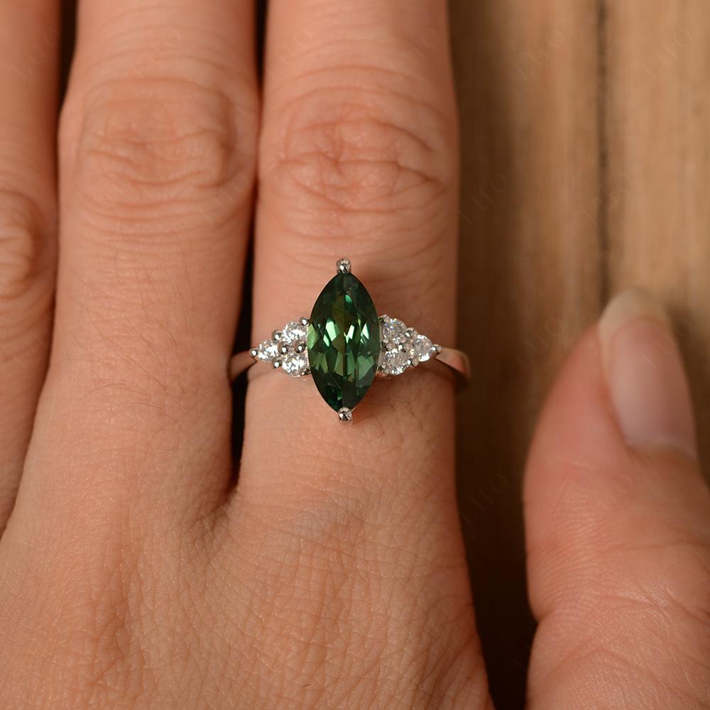Large Marquise Cut Lab Created Green Sapphire Ring - LUO Jewelry